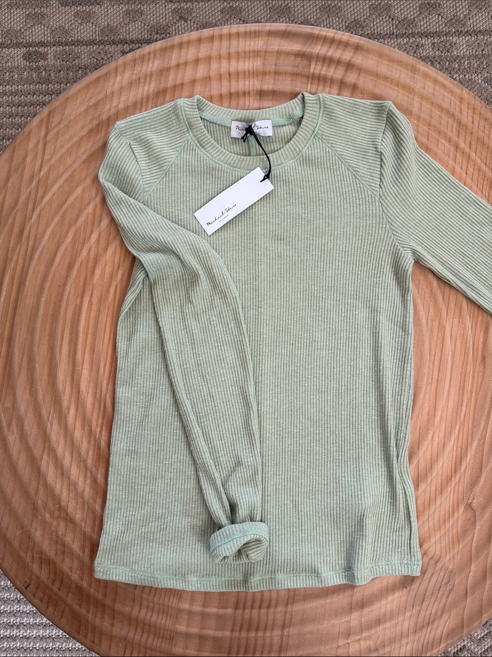 Michael Stars Ribbed Long Sleeve Top in Sage Green